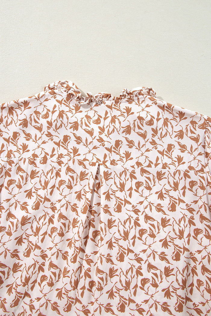 Yellow Printed Floral Print Lace Detail Puff Sleeve Shirt