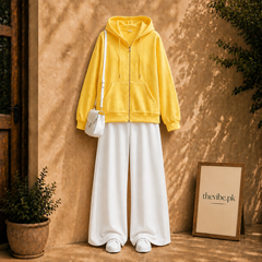 YELLOW ZIP HOODIE WITH WHITE FLAPPER
